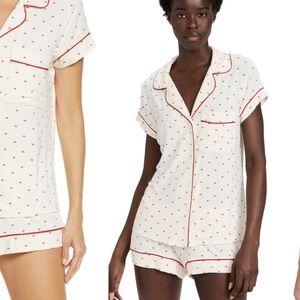 Eberjey Cream and Red Pajama Set with Classic Design
